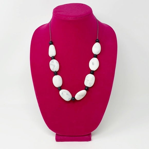 Suzie Blue Grey and White Marble Beaded Necklace - Picture 2 of 6